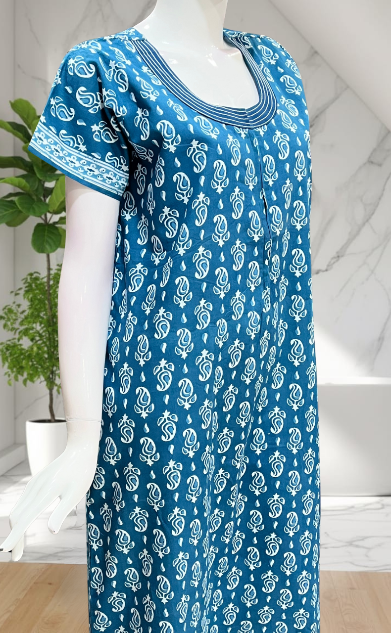 Blue Paisley Print Pure Cotton Nighty. Pure Durable Cotton | Laces and Frills