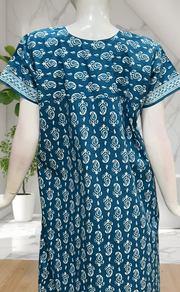 Blue Paisley Print Pure Cotton Nighty. Pure Durable Cotton | Laces and Frills