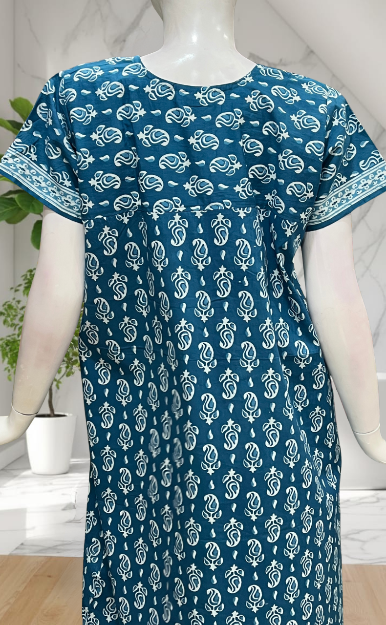 Blue Paisley Print Pure Cotton Nighty. Pure Durable Cotton | Laces and Frills