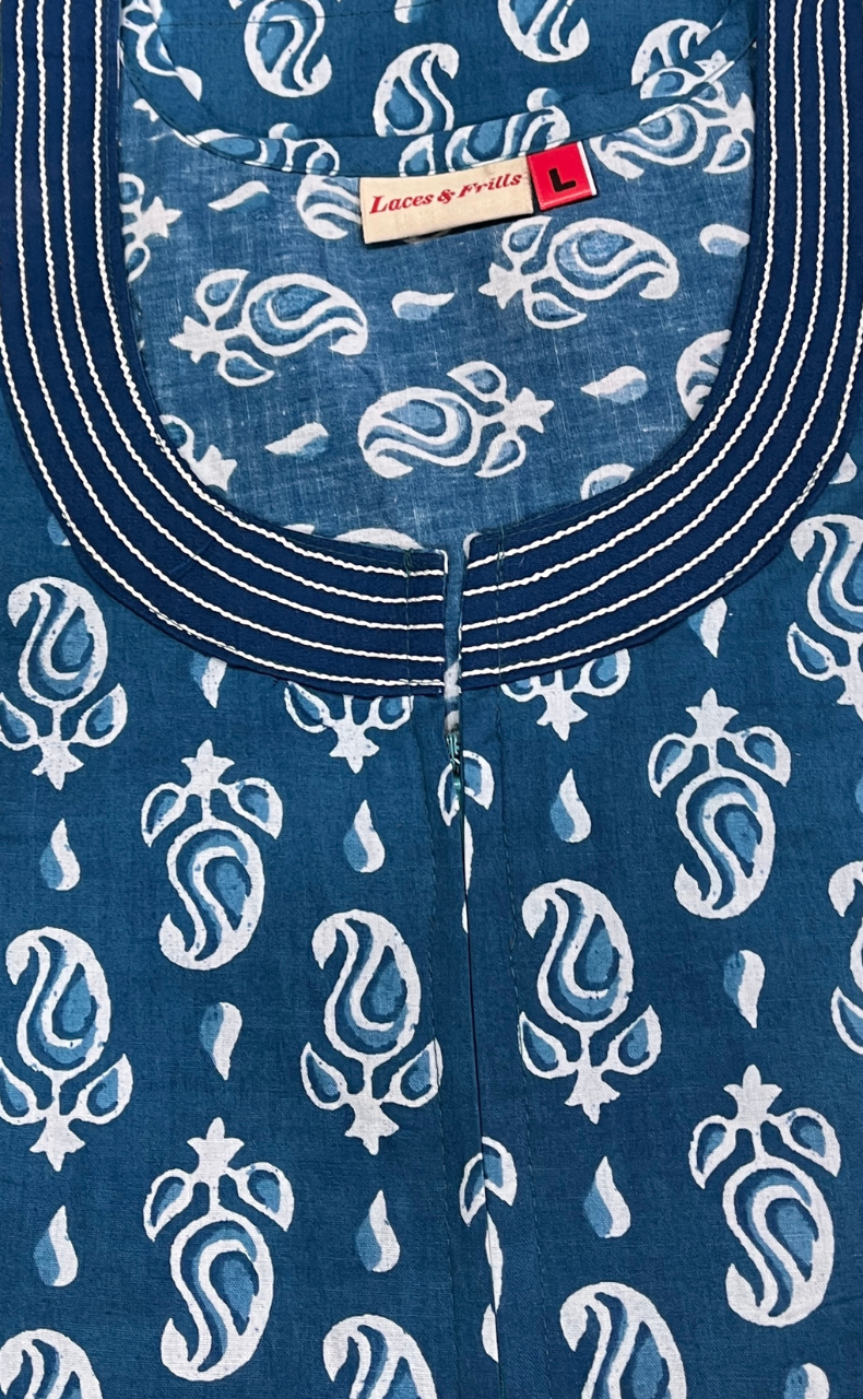 Blue Paisley Print Pure Cotton Nighty. Pure Durable Cotton | Laces and Frills