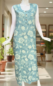 Sea Green Floral 2-Piece Spun House Coat & Nighty Set| Laces and Frills