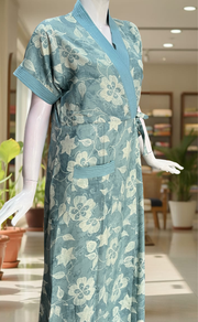 Sea Green Floral 2-Piece Spun House Coat & Nighty Set| Laces and Frills