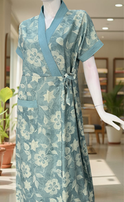 Sea Green Floral 2-Piece Spun House Coat & Nighty Set| Laces and Frills