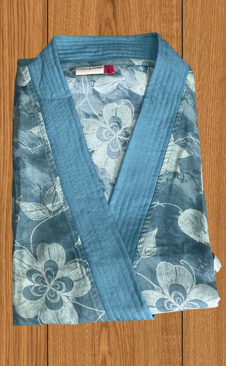 Sea Green Floral 2-Piece Spun House Coat & Nighty Set| Laces and Frills