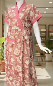 Pink Floral 2-Piece Spun House Coat & Nighty Set| Laces and Frills