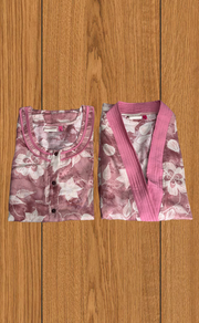 Pink Floral 2-Piece Spun House Coat & Nighty Set| Laces and Frills