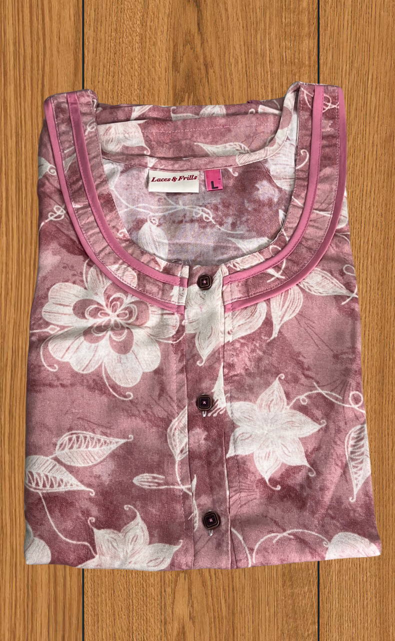 Pink Floral 2-Piece Spun House Coat & Nighty Set| Laces and Frills