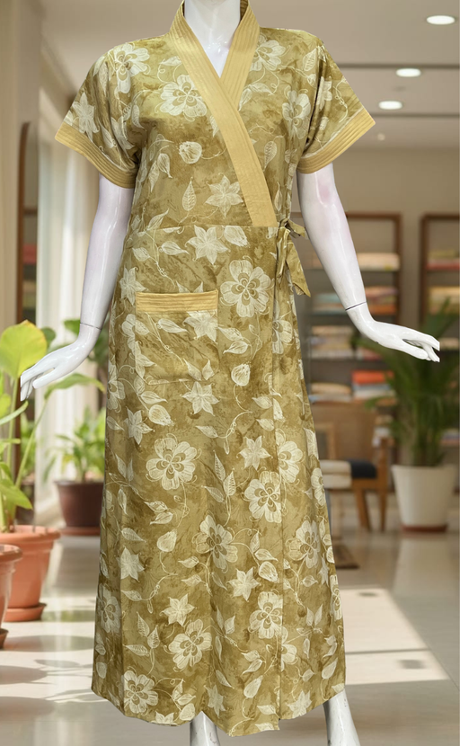 Mustard Floral 2-Piece Spun House Coat & Nighty Set| Laces and Frills