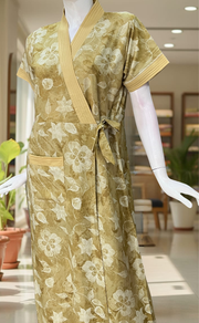 Mustard Floral 2-Piece Spun House Coat & Nighty Set| Laces and Frills