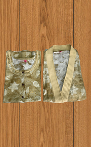 Mustard Floral 2-Piece Spun House Coat & Nighty Set| Laces and Frills