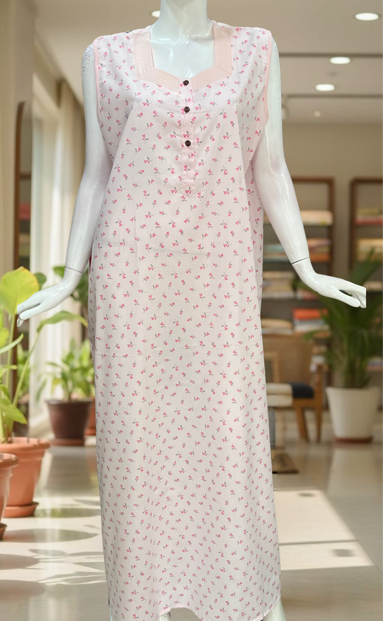 Pink Tiny Flora 2-Piece Boutique Cotton House Coat & Nighty Set| Laces and Frills