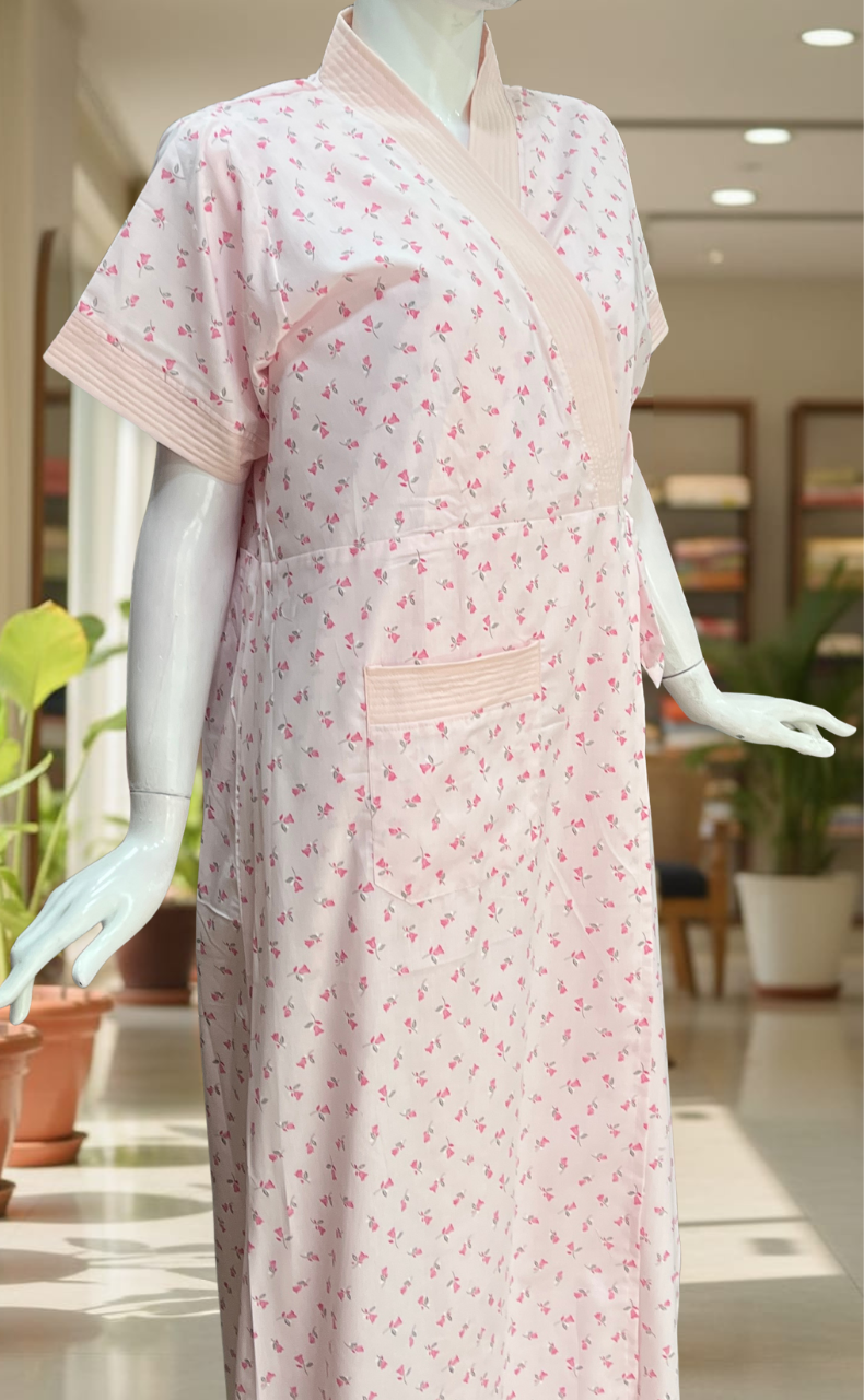 Pink Tiny Flora 2-Piece Boutique Cotton House Coat & Nighty Set| Laces and Frills