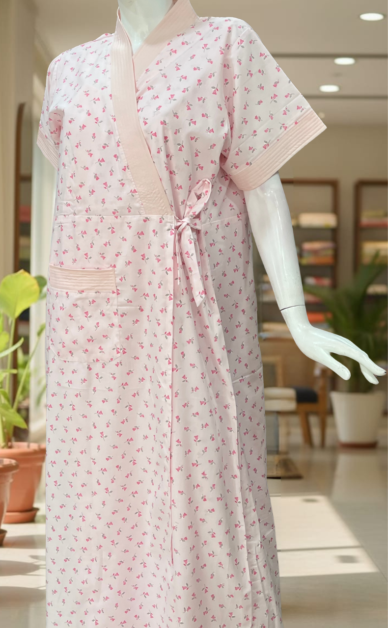 Pink Tiny Flora 2-Piece Boutique Cotton House Coat & Nighty Set| Laces and Frills