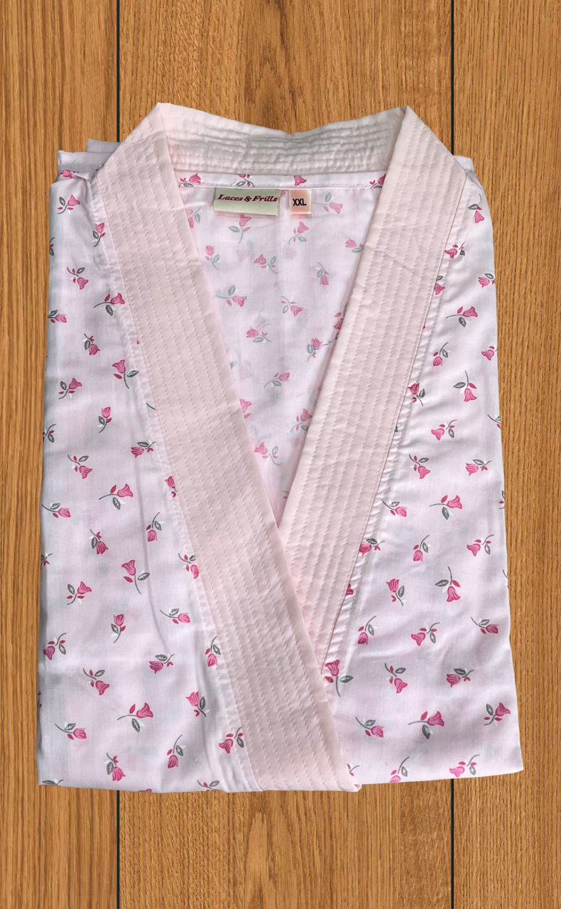 Pink Tiny Flora 2-Piece Boutique Cotton House Coat & Nighty Set| Laces and Frills