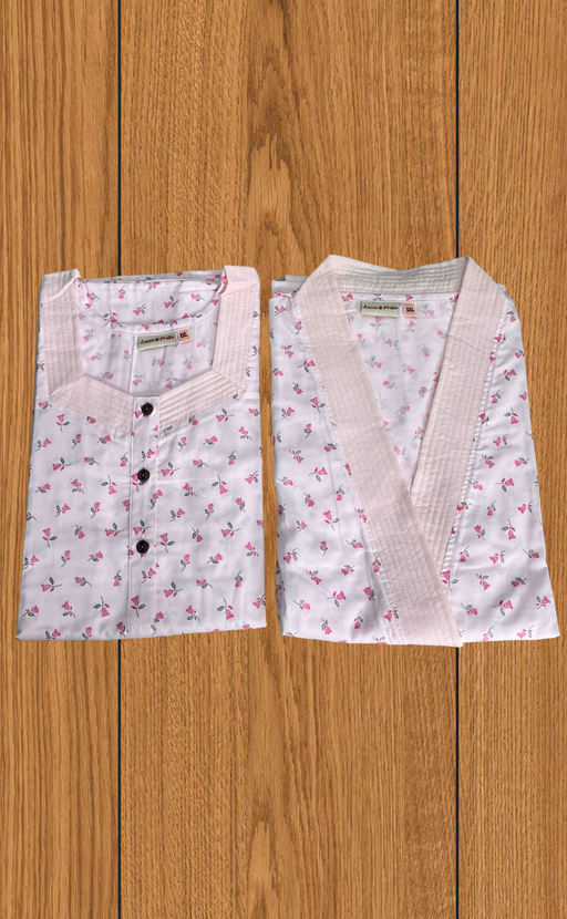Pink Tiny Flora 2-Piece Boutique Cotton House Coat & Nighty Set| Laces and Frills