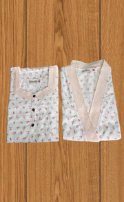Peach Tiny Flora 2-Piece Boutique Cotton House Coat & Nighty Set| Laces and Frills