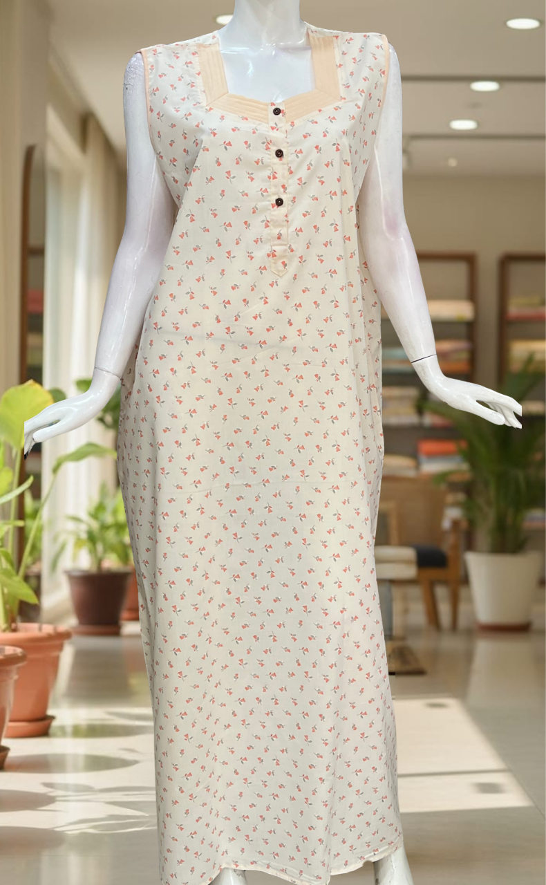 Peach Tiny Flora 2-Piece Boutique Cotton House Coat & Nighty Set| Laces and Frills