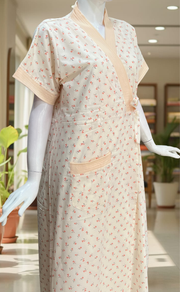 Peach Tiny Flora 2-Piece Boutique Cotton House Coat & Nighty Set| Laces and Frills