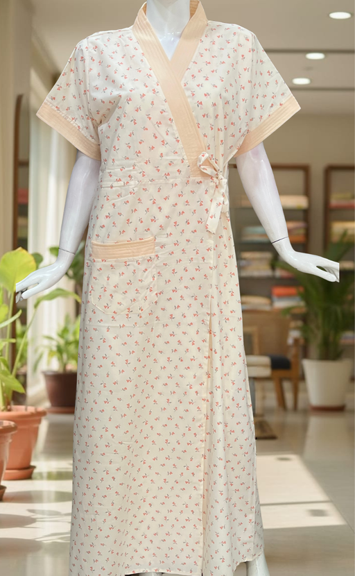 Peach Tiny Flora 2-Piece Boutique Cotton House Coat & Nighty Set| Laces and Frills