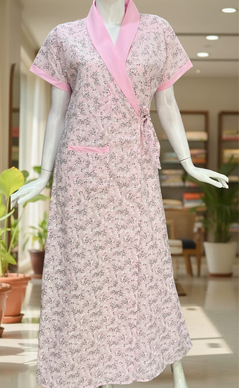 Pink Garden 2-Piece Boutique Cotton House Coat & Nighty Set| Laces and Frills
