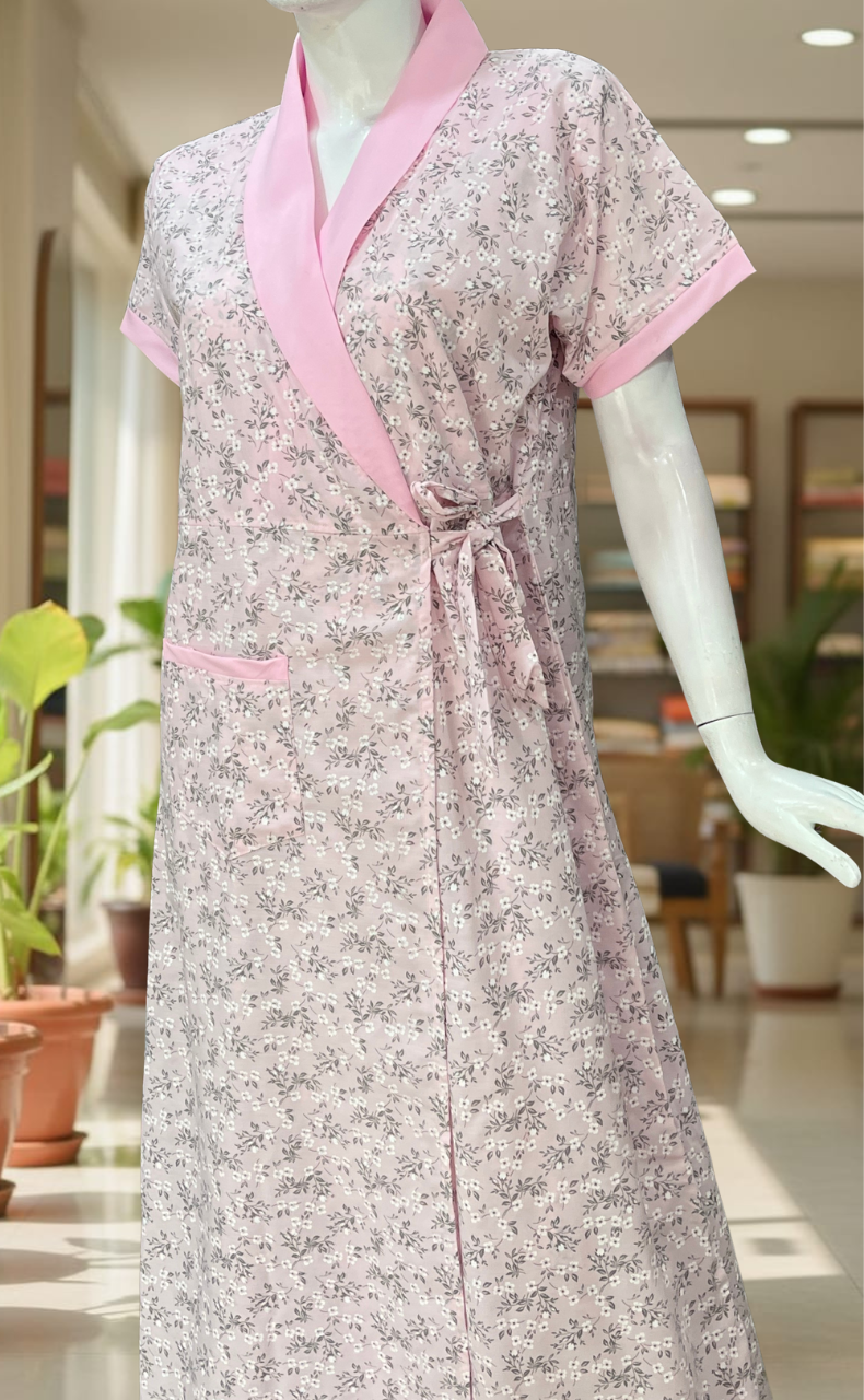 Pink Garden 2-Piece Boutique Cotton House Coat & Nighty Set| Laces and Frills