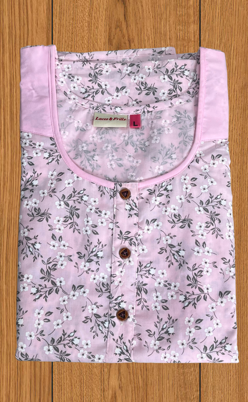 Pink Garden 2-Piece Boutique Cotton House Coat & Nighty Set| Laces and Frills