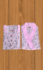 Pink Garden 2-Piece Boutique Cotton House Coat & Nighty Set| Laces and Frills