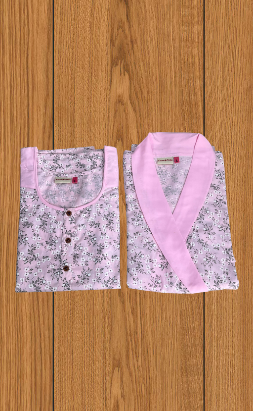 Pink Garden 2-Piece Boutique Cotton House Coat & Nighty Set| Laces and Frills