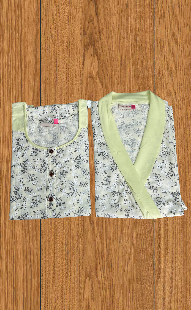 Yellow Garden 2-Piece Boutique Cotton House Coat & Nighty Set| Laces and Frills