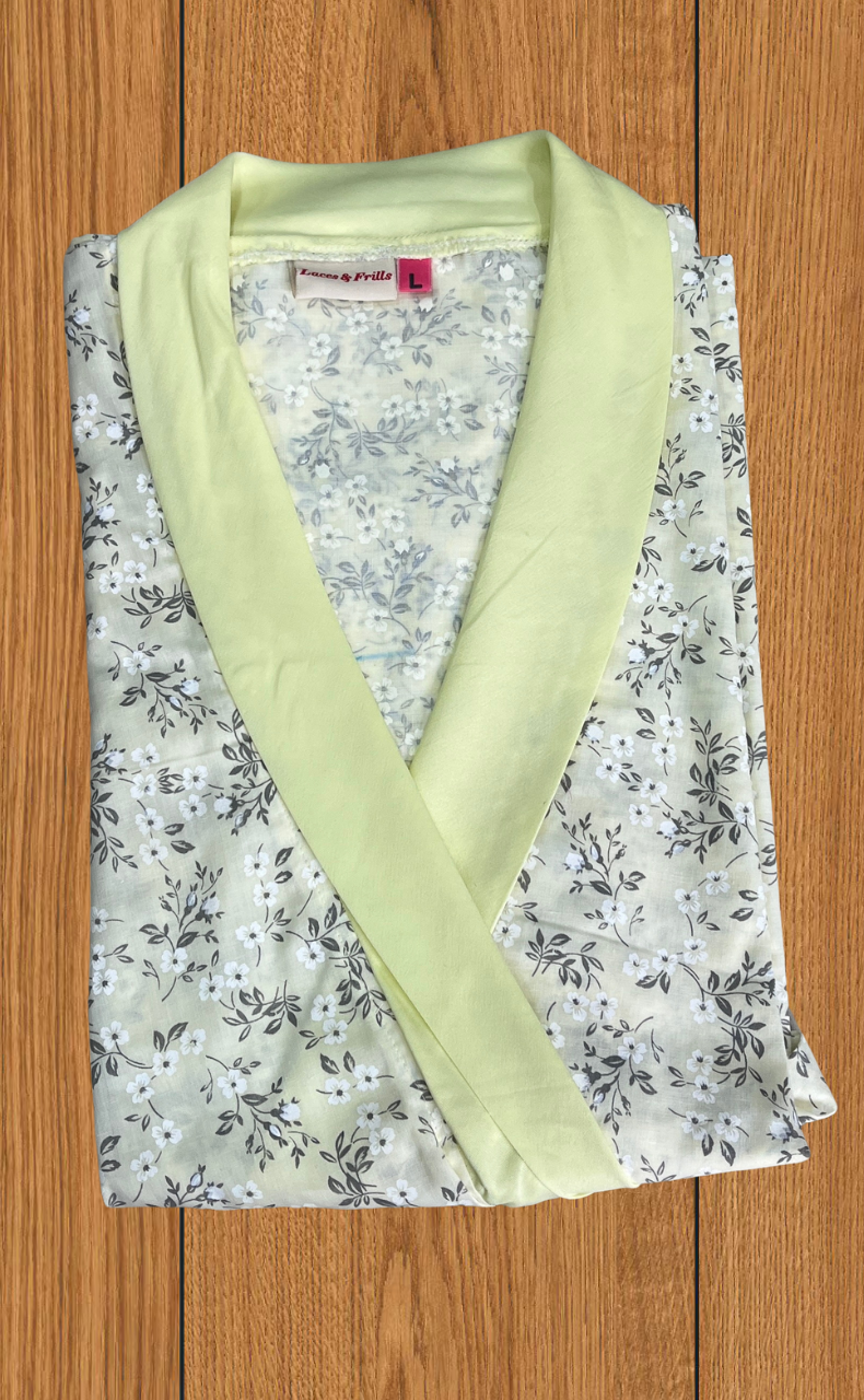 Yellow Garden 2-Piece Boutique Cotton House Coat & Nighty Set| Laces and Frills