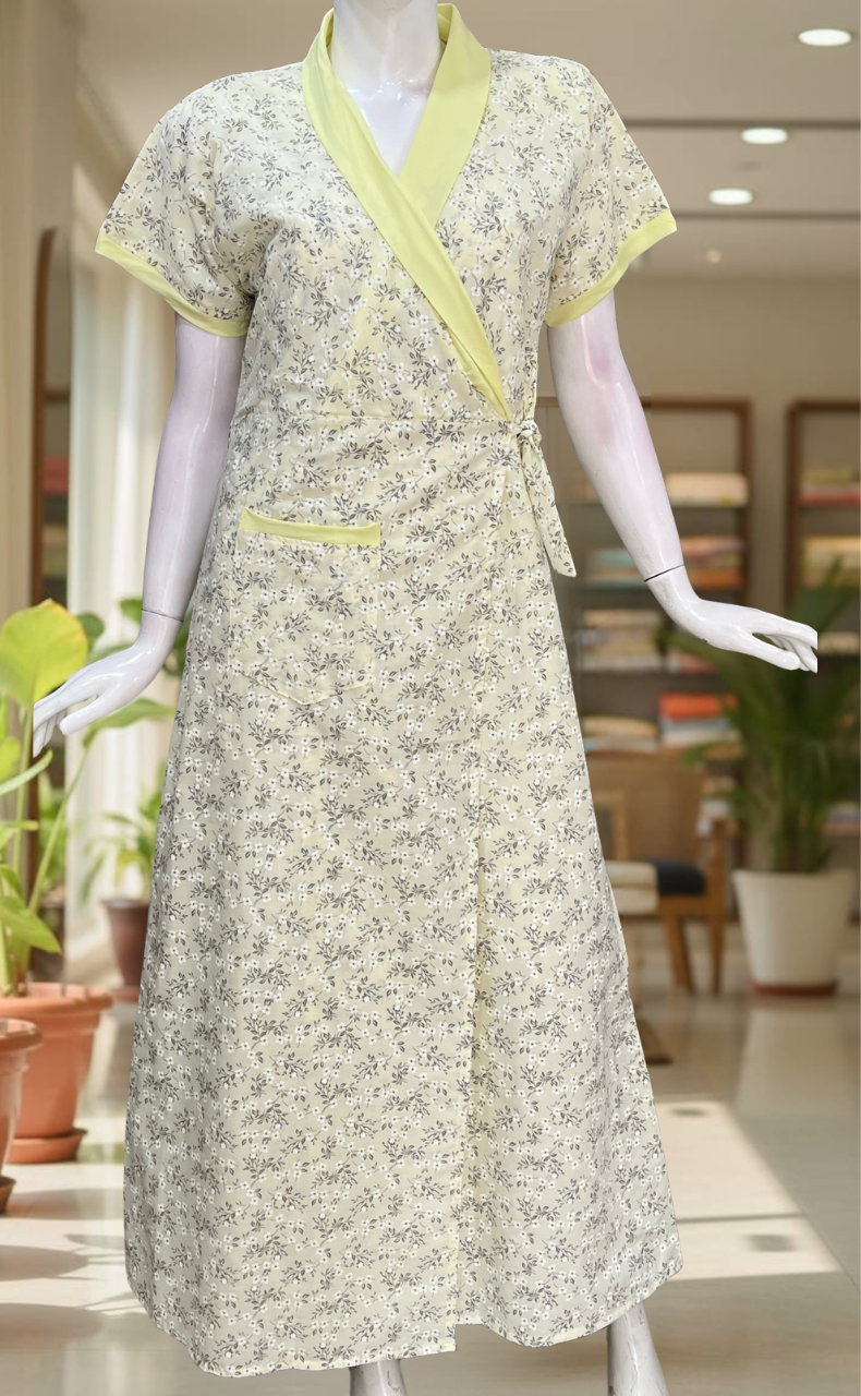 Yellow Garden 2-Piece Boutique Cotton House Coat & Nighty Set| Laces and Frills