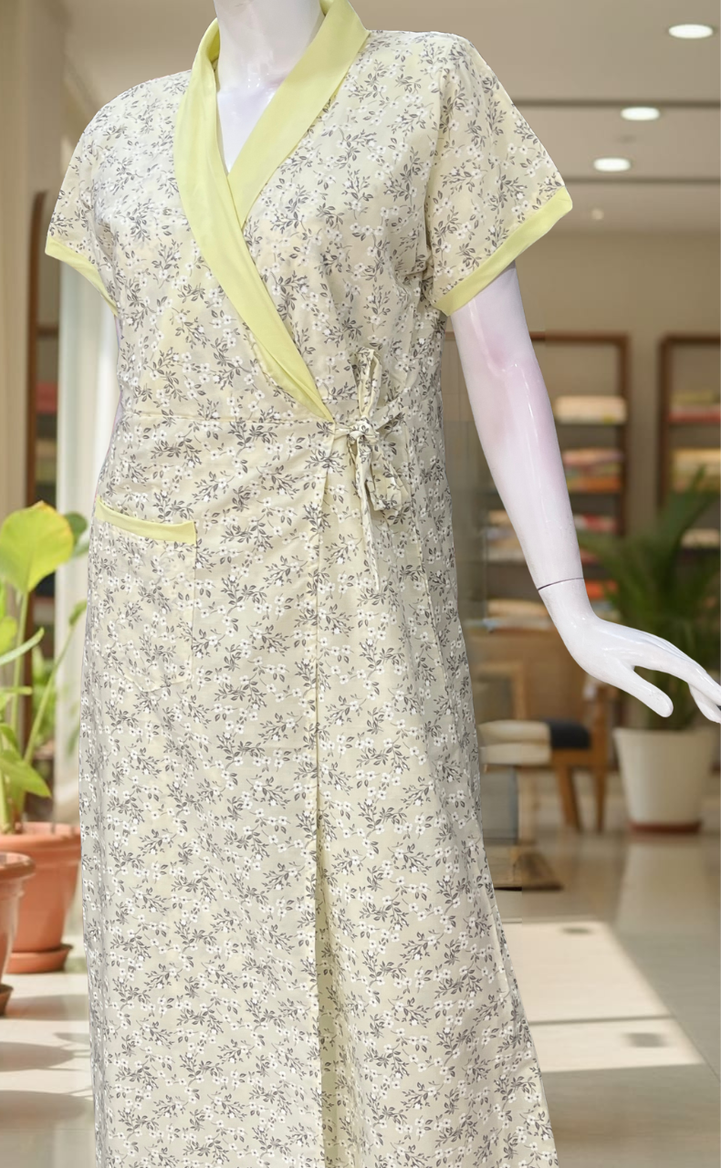 Yellow Garden 2-Piece Boutique Cotton House Coat & Nighty Set| Laces and Frills
