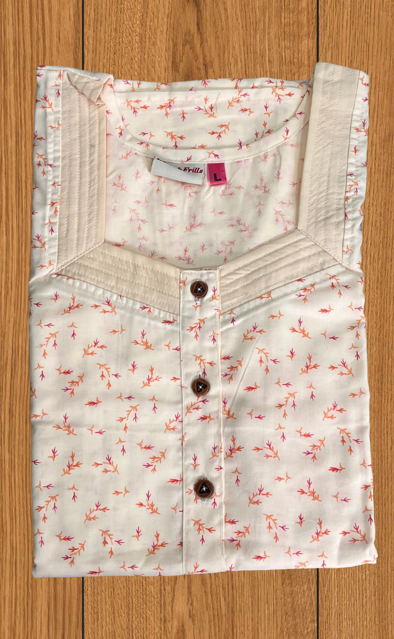 Peach Leafy 2-Piece Boutique Cotton House Coat & Nighty Set| Laces and Frills