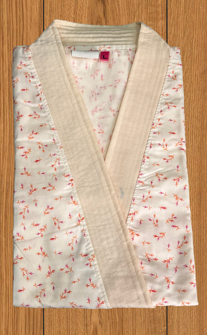 Peach Leafy 2-Piece Boutique Cotton House Coat & Nighty Set| Laces and Frills