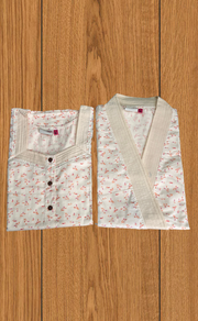 Peach Leafy 2-Piece Boutique Cotton House Coat & Nighty Set| Laces and Frills