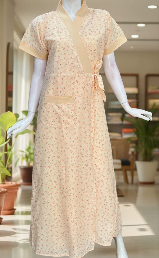 Peach Leafy 2-Piece Boutique Cotton House Coat & Nighty Set| Laces and Frills