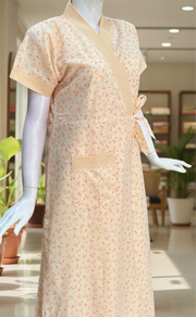 Peach Leafy 2-Piece Boutique Cotton House Coat & Nighty Set| Laces and Frills