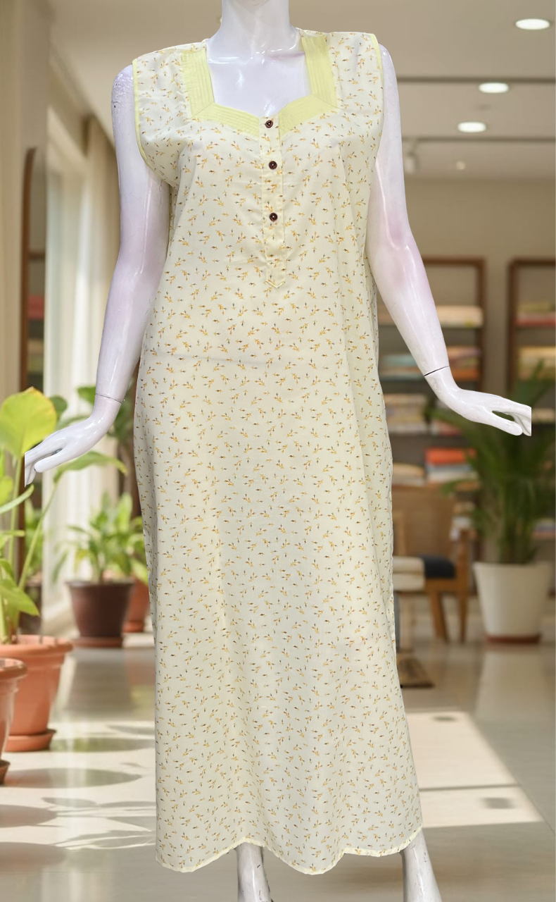 Yellow Leafy 2-Piece Boutique Cotton House Coat & Nighty Set| Laces and Frills