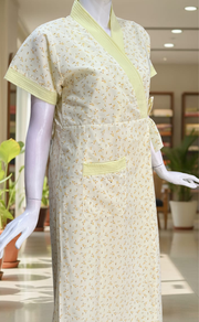 Yellow Leafy 2-Piece Boutique Cotton House Coat & Nighty Set| Laces and Frills
