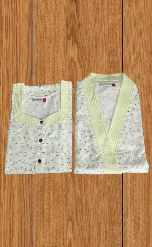 Yellow Leafy 2-Piece Boutique Cotton House Coat & Nighty Set| Laces and Frills