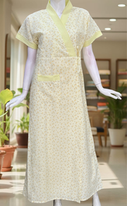 Yellow Leafy 2-Piece Boutique Cotton House Coat & Nighty Set| Laces and Frills