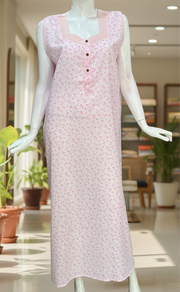 Pink Leafy 2-Piece Boutique Cotton House Coat & Nighty Set| Laces and Frills