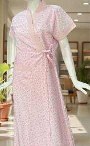 Pink Leafy 2-Piece Boutique Cotton House Coat & Nighty Set| Laces and Frills