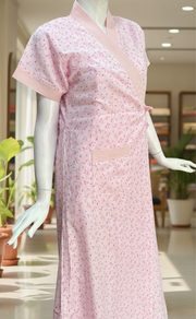 Pink Leafy 2-Piece Boutique Cotton House Coat & Nighty Set| Laces and Frills