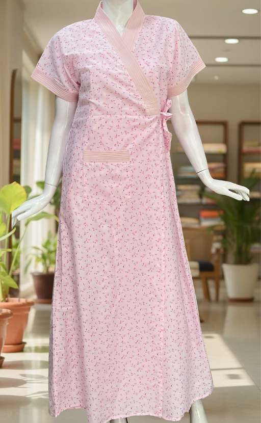 Pink Leafy 2-Piece Boutique Cotton House Coat & Nighty Set| Laces and Frills