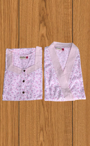 Pink Leafy 2-Piece Boutique Cotton House Coat & Nighty Set| Laces and Frills
