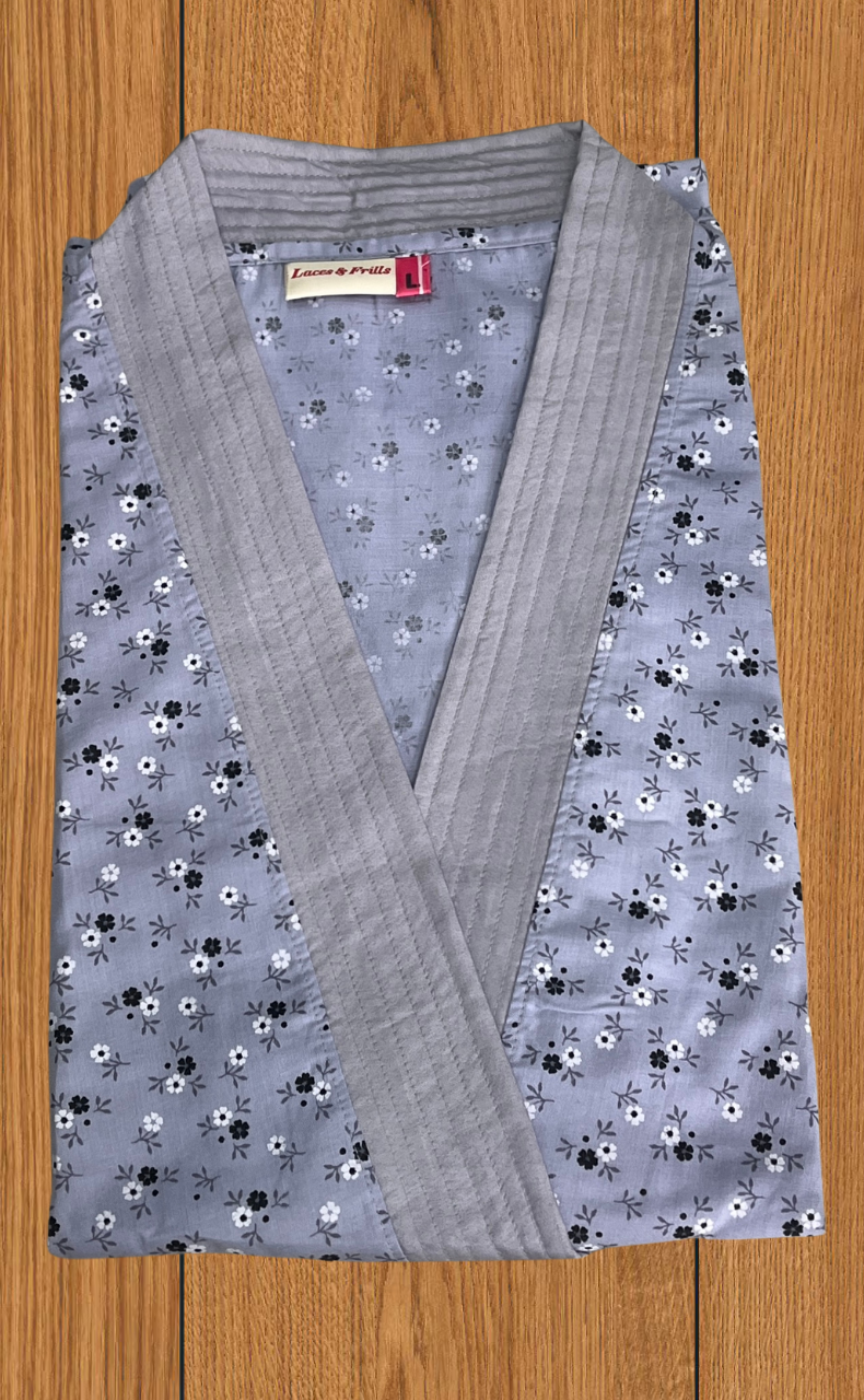 Lavender Flora 2-Piece Soft Cotton House Coat & Nighty Set| Laces and Frills