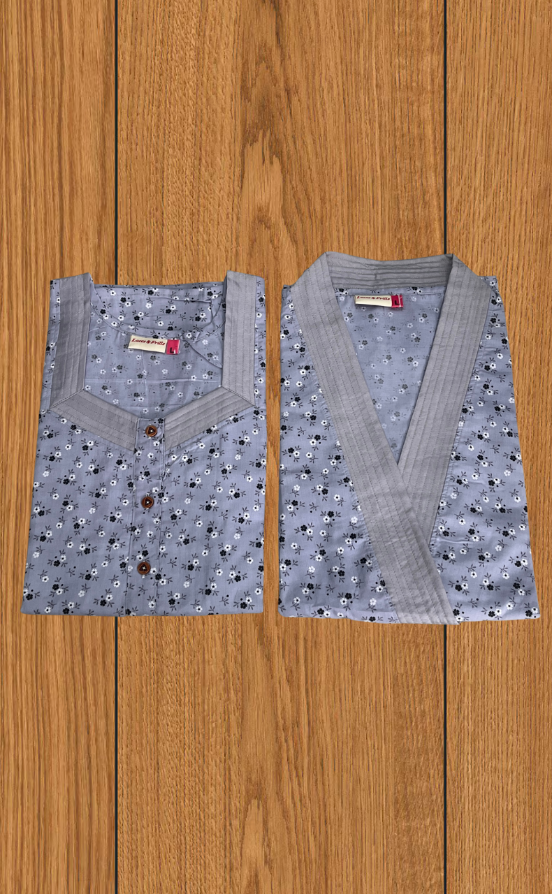 Lavender Flora 2-Piece Soft Cotton House Coat & Nighty Set| Laces and Frills