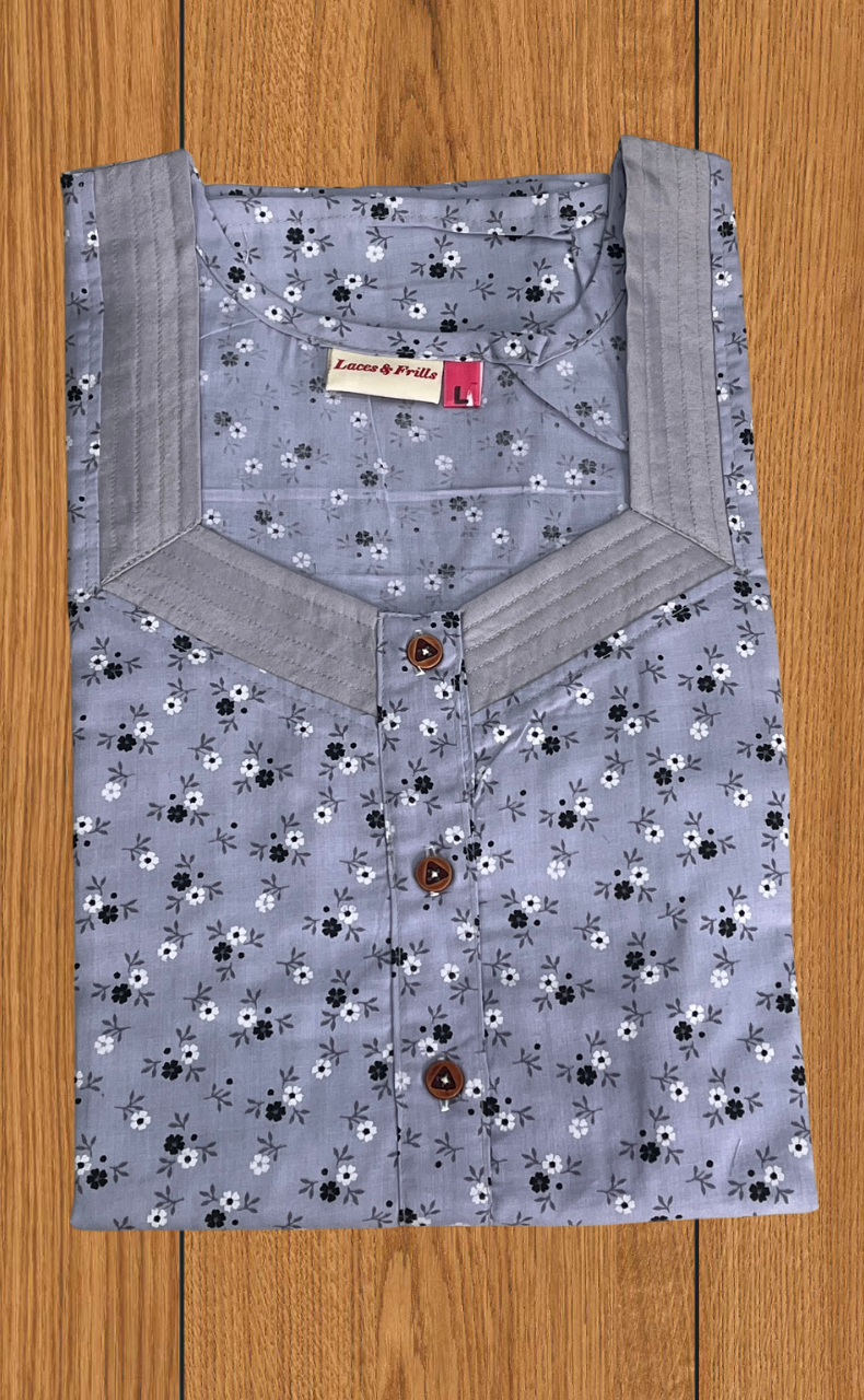 Lavender Flora 2-Piece Soft Cotton House Coat & Nighty Set| Laces and Frills