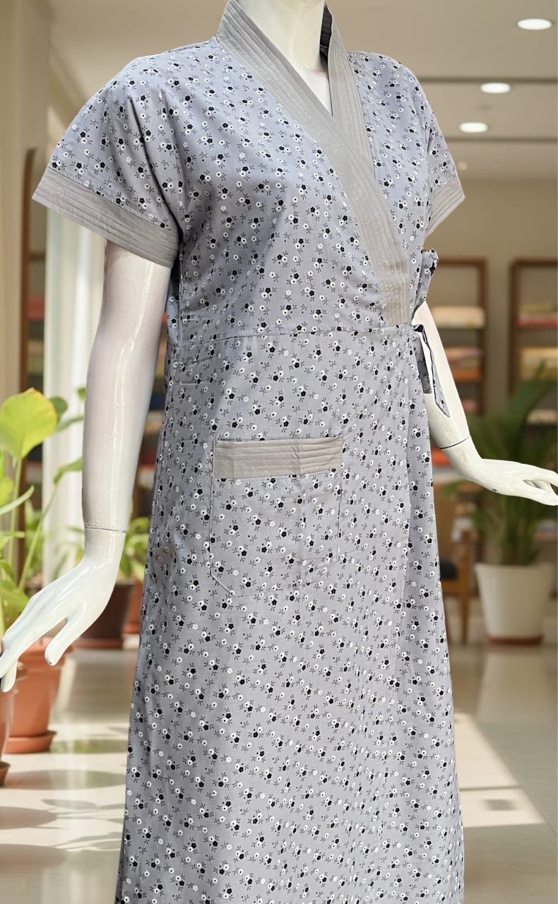 Lavender Flora 2-Piece Soft Cotton House Coat & Nighty Set| Laces and Frills